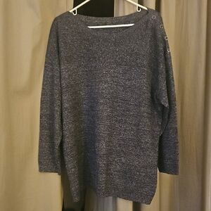 Talbots Women’s Navy Gray Button-Shoulder Knit Sweater 3/4 Sleeve 2XLmissing Tag